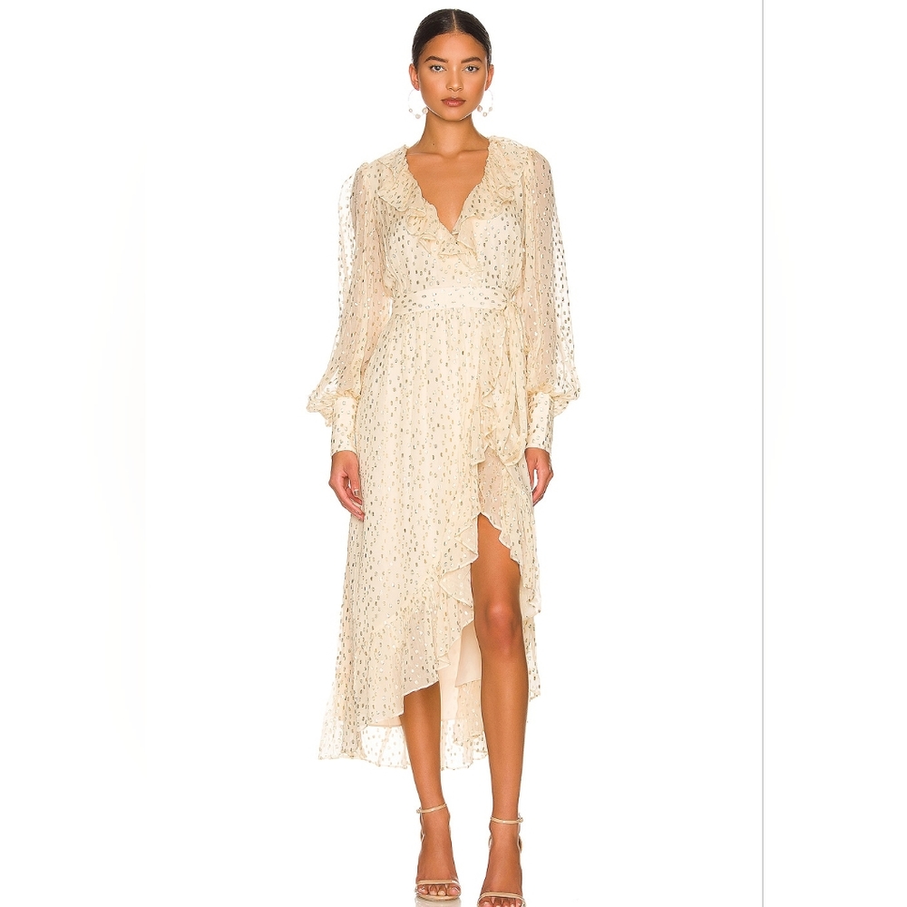 Zimmerman BNWT metallic ruffle wrap dress size 2 silk
